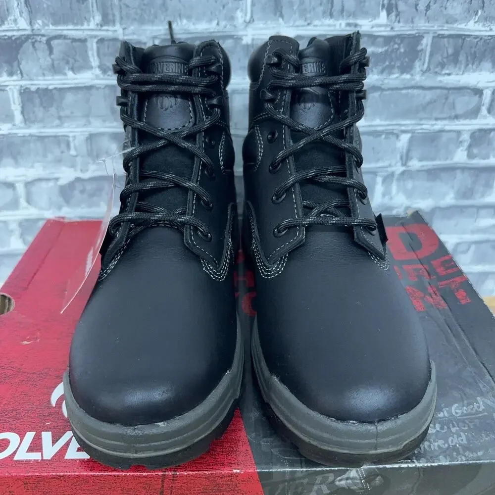 Wolverine Work Boots Black Waterproof Leather Lace Up W08141 Mens Size 7.5 EW